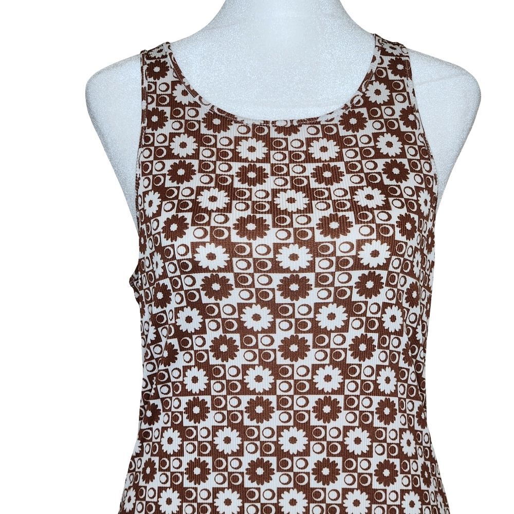 Le Lis Collection Dilly Flower Brown Cream Ribbed Bodycon Mini Tank Dress Medium - Picture 3 of 11